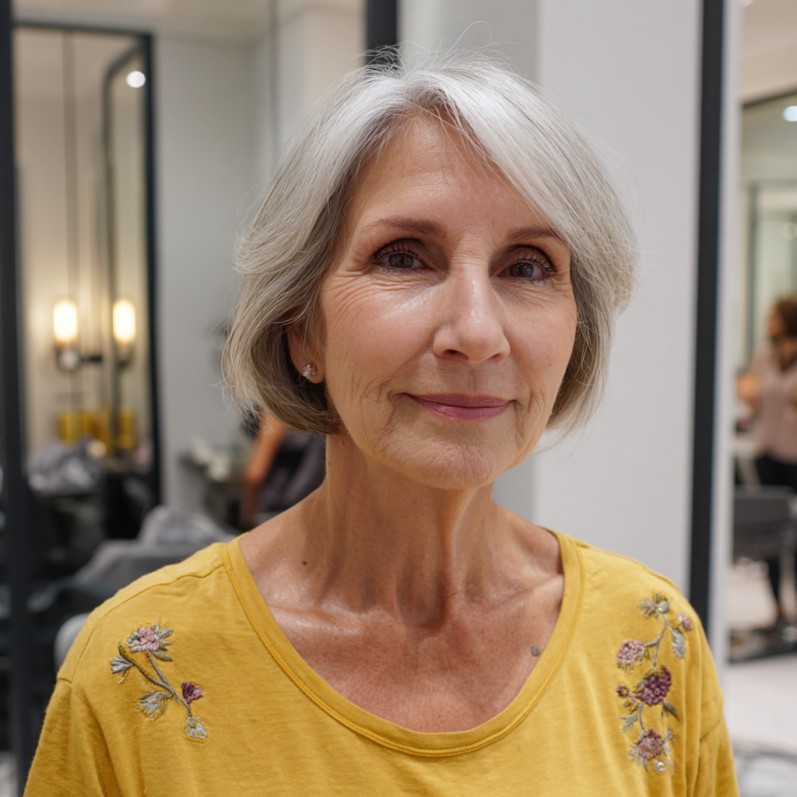 Elegant Silver Bob with Soft Layers