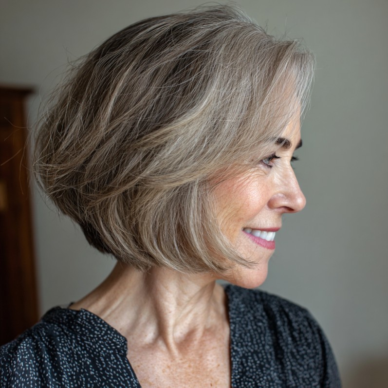 Elegant Silver Stacked Bob with Soft Layers
