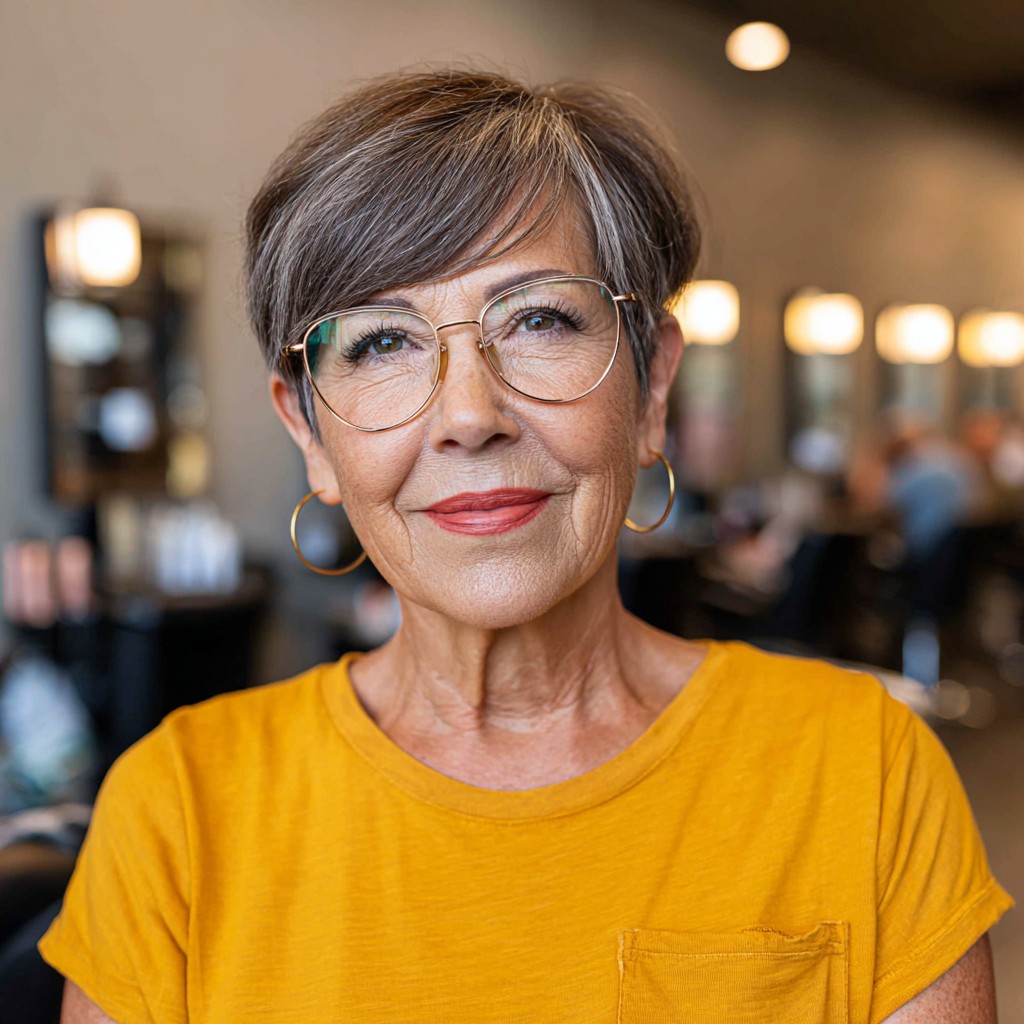 Modern Gray Pixie Cut with Long Side Bangs