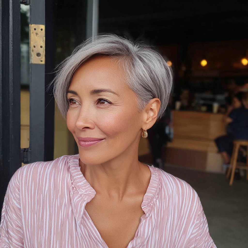 Modern Silvery Pixie Cut with Soft Layers
