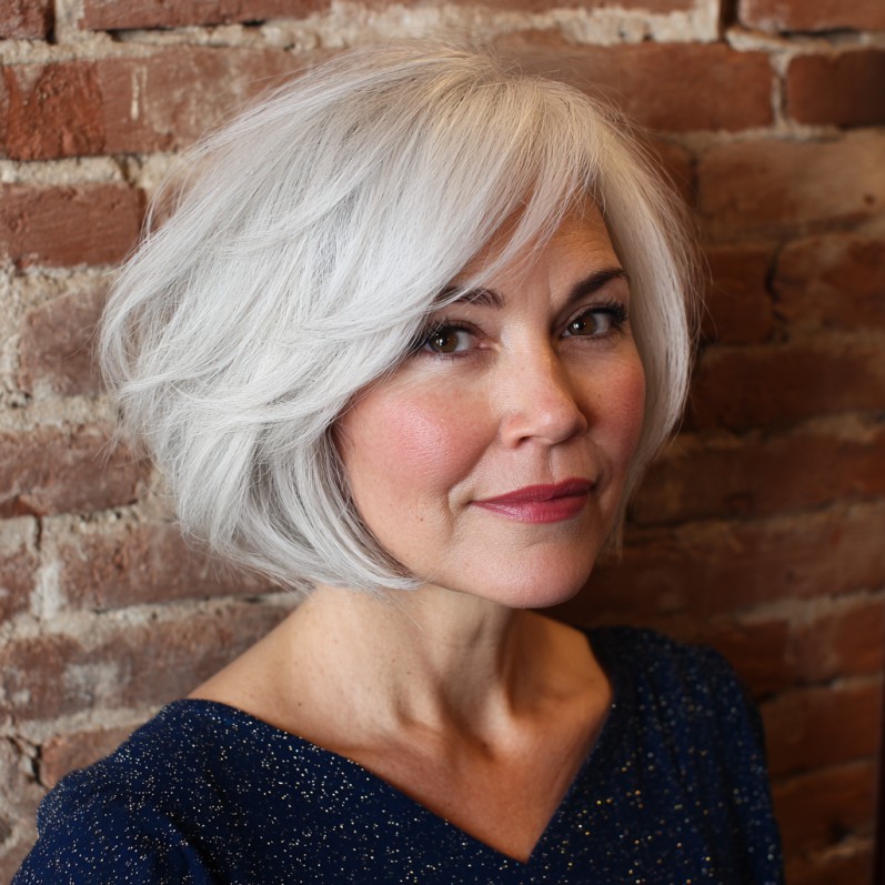 Modern Textured Silver Bob with Soft Volume