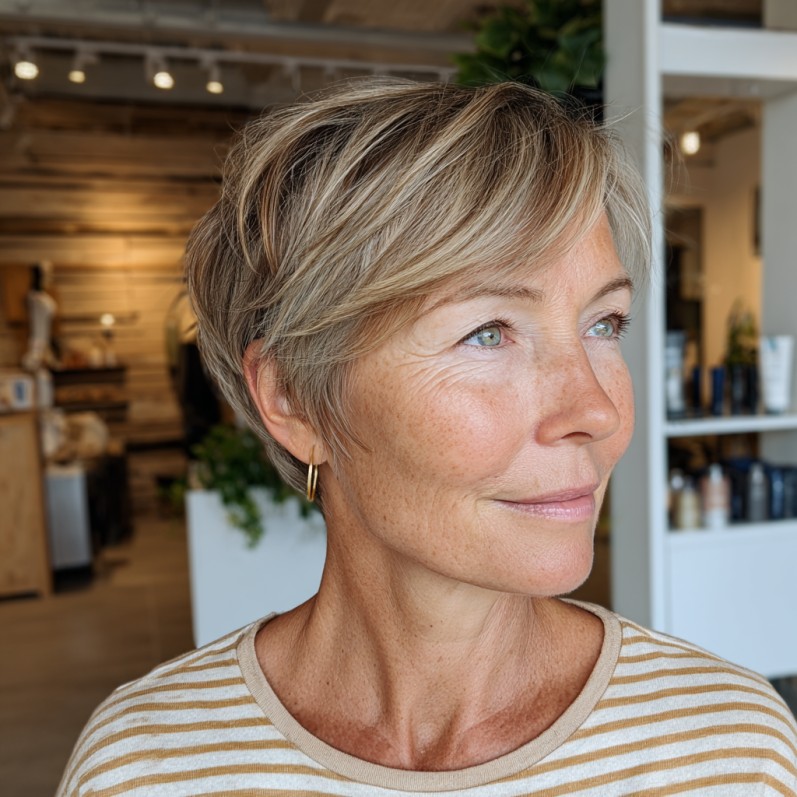 Softly Textured Pixie Cut with Gentle Highlights