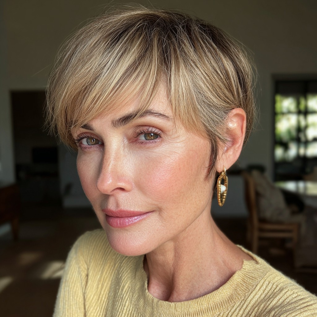 Softly Textured Pixie Cut with Long Side Bangs
