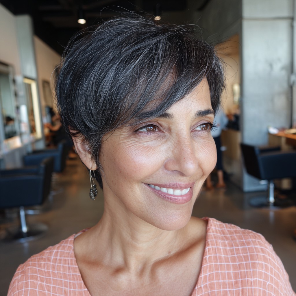Stylish Short Pixie Cut with Long Fringed Bangs