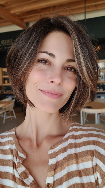 Modern Textured Bob with Caramel Highlights