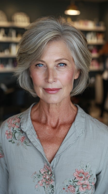 Softly Layered Gray Bob with Effortless Volume