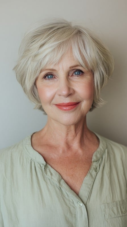 Softly Textured Silver Bob with Effortless Volume