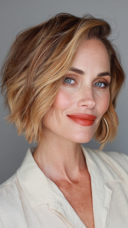 Chic Textured Bob with Subtle Highlights