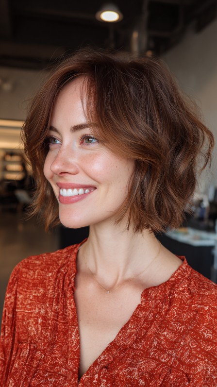 Textured Shoulder-Length Shag with Soft Waves