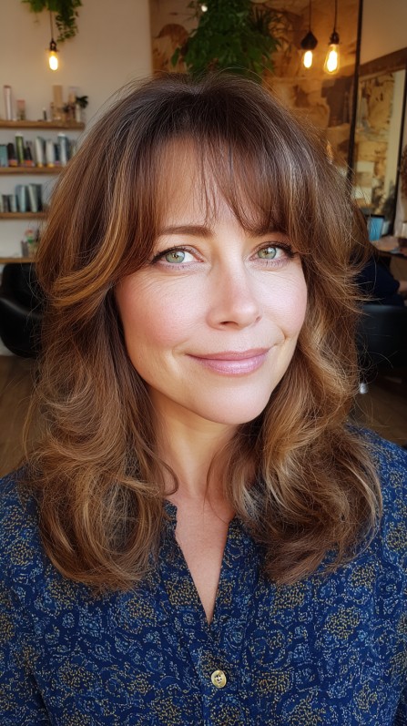 Beautifully Layered Shoulder-Length Cut with Soft Bangs