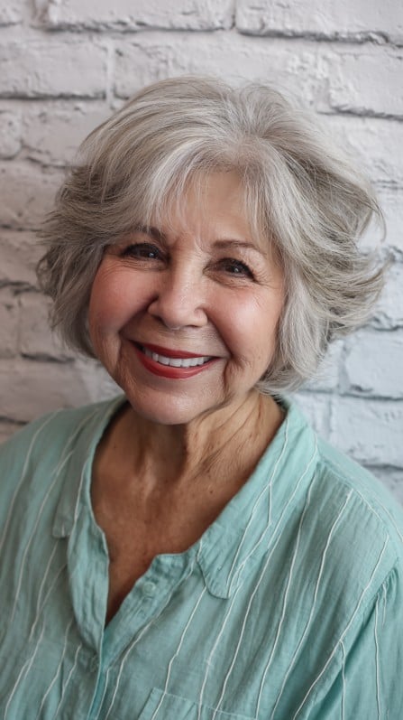 Chic Layered Silver Bob with Soft Waves