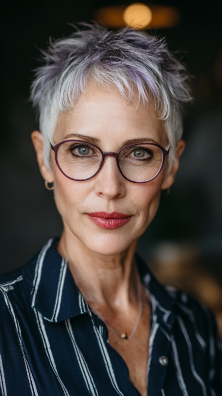 Chic Razored Pixie with Subtle Lavender Highlights