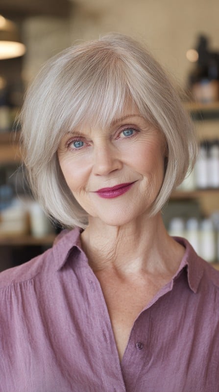 Chic Soft Gray Bob with Subtle Bangs
