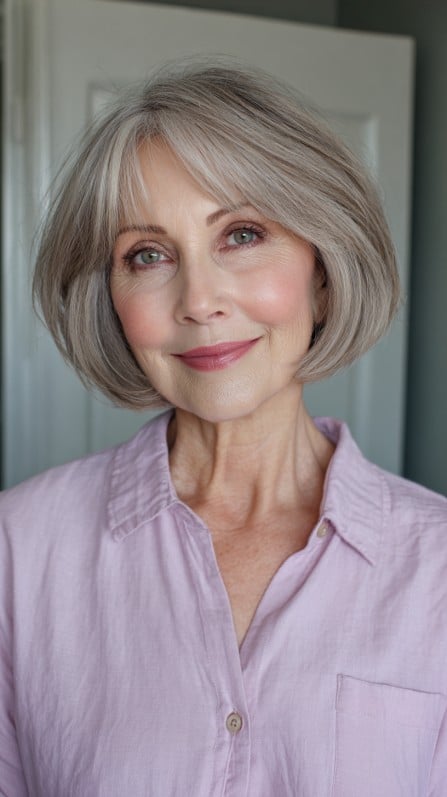 Chic Softly Layered Gray Bob with Face-Framing Bangs