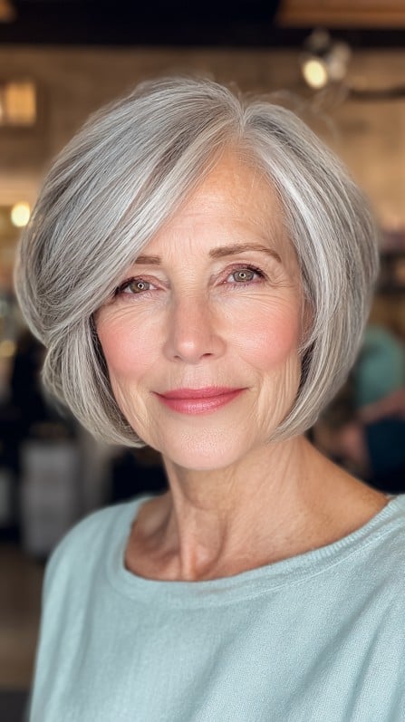 Chic Softly Layered Silver Bob with Subtle Volume