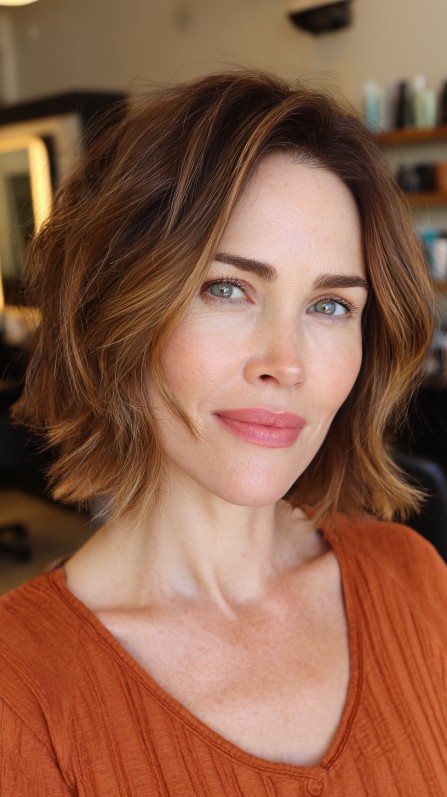 Chic Softly Textured Bob with Warm Highlights