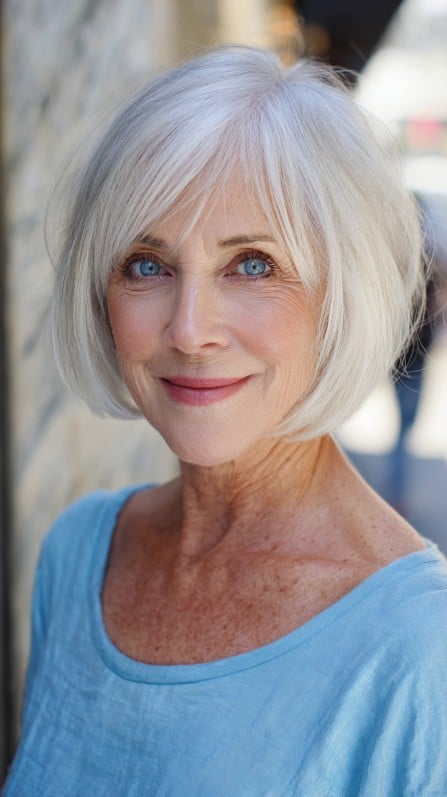 Chic Softly Textured White Bob with Subtle Layers
