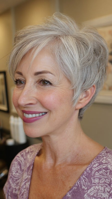 Chic Textured Short Silver Pixie with Soft Volume