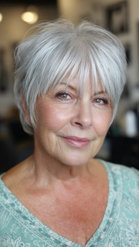 Chic Textured Silver Crop with Soft Bangs