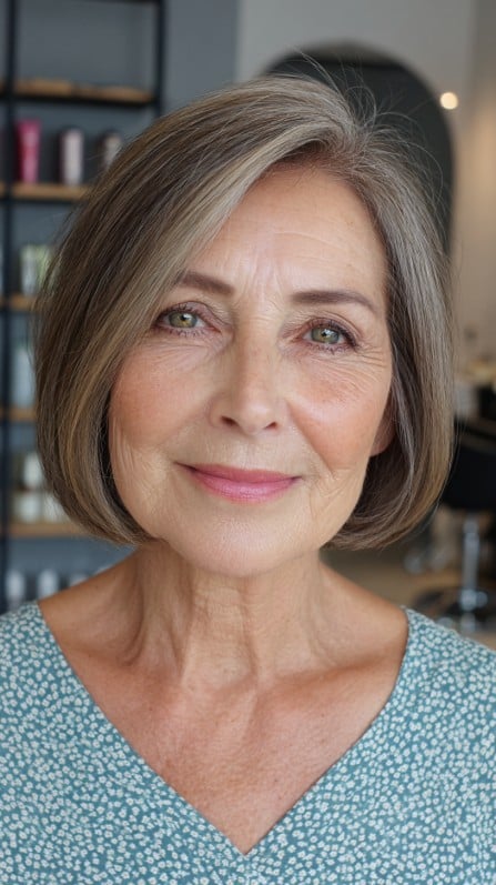 Elegant Soft Gray Bob with Subtle Movement
