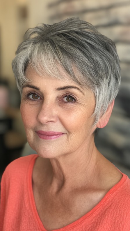 Elegant Textured Silver Pixie with Subtle Layers