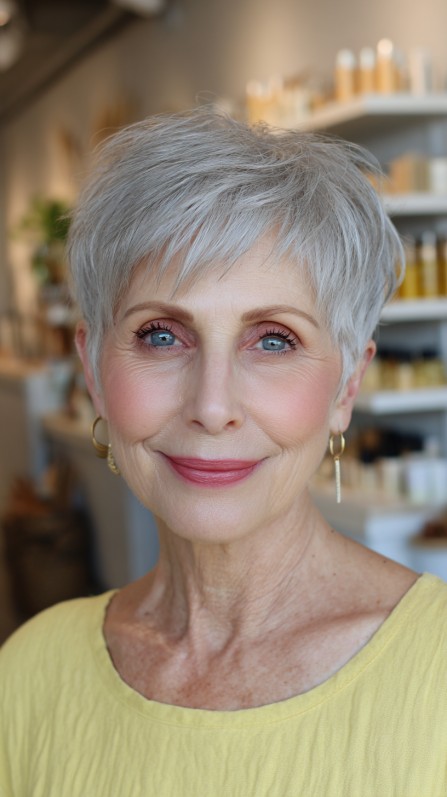 Modern Short Silver Pixie with Textured Layers