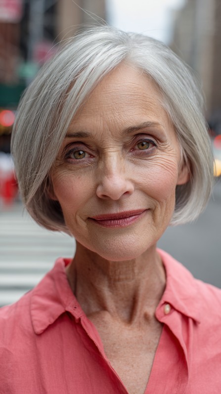 Modern Sleek Silver Bob with Subtle Volume