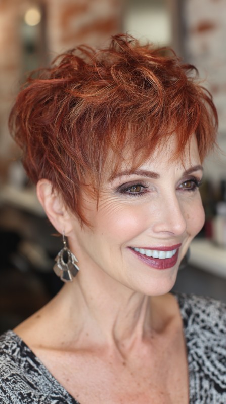 Playful Textured Razored Pixie with Fiery Highlights