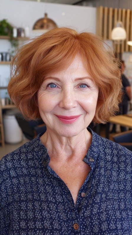 Radiant Curly Copper Bob with Effortless Volume