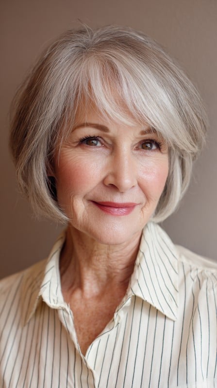 Sleek Silver Bob with Soft Face-Framing Layers