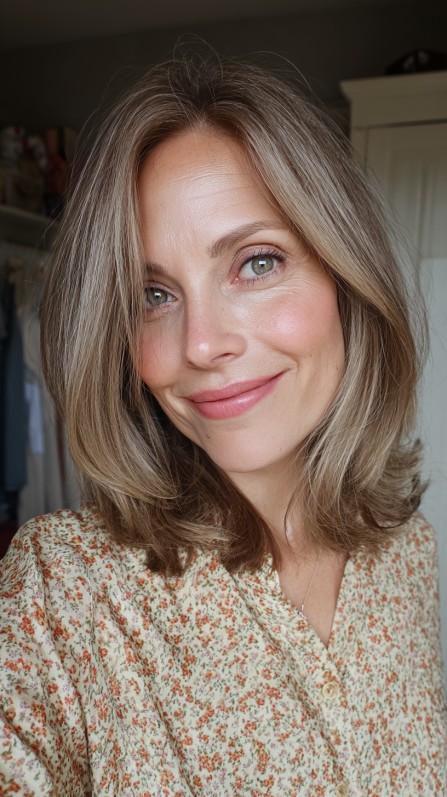 Softly Layered Mid-Length Cut with Subtle Highlights