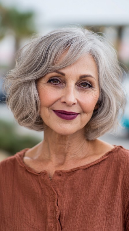 Softly Textured Gray Bob with Gentle Layers