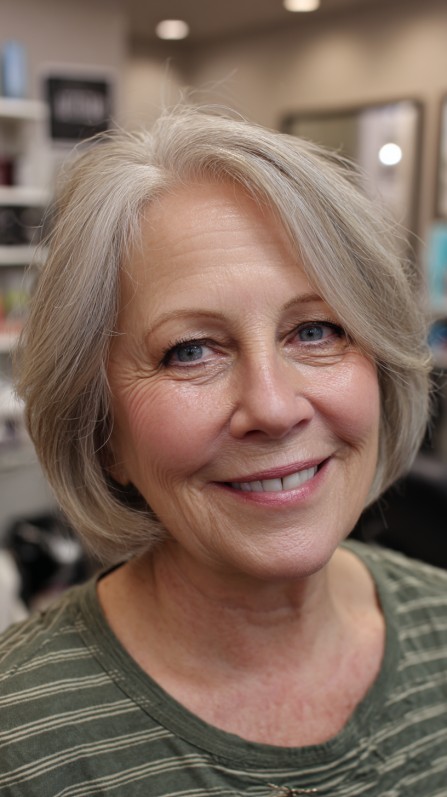 Softly Textured Silver Bob with Wispy Layers