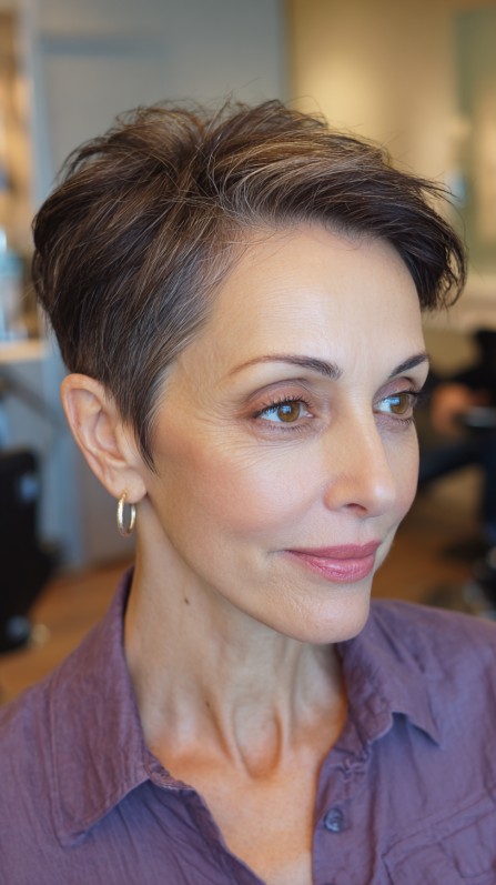Stylish Razored Pixie with Subtle Gray Highlights