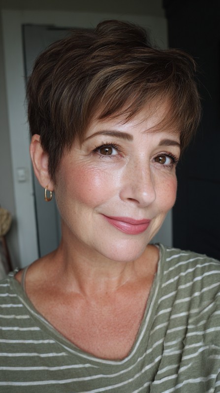 Textured Brunette Pixie with Soft Layers