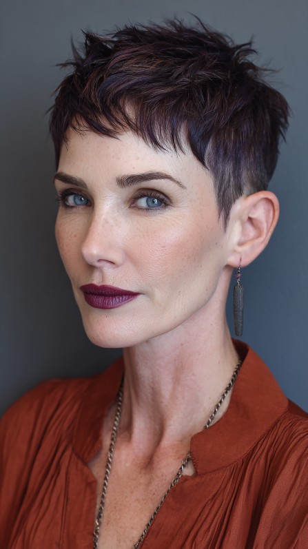 Textured Razored Pixie with Bold Color Accents