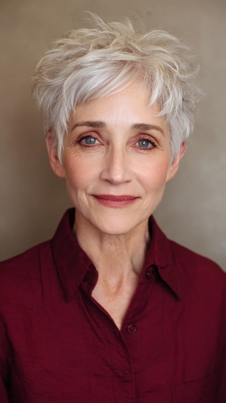 Textured Short Silver Pixie with Lively Volume