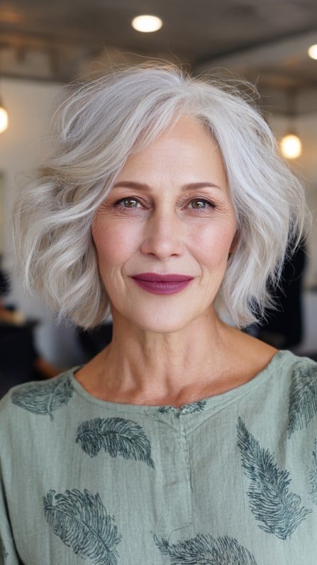 Textured Silver Bob with Soft Waves