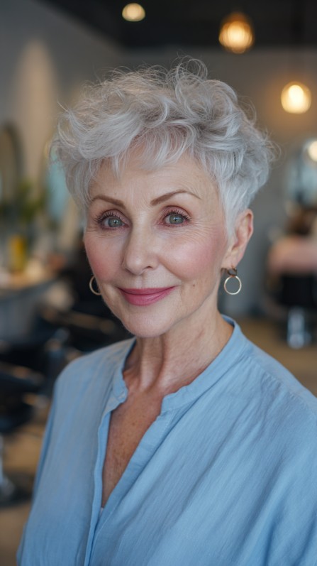 Textured Silver Pixie with Soft Waves