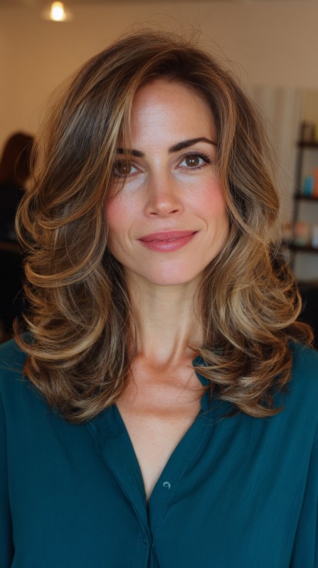 Voluminous Layered Cut with Sun-Kissed Highlights