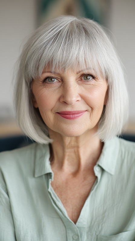 Chic Blunt Bob with Soft Fringed Bangs
