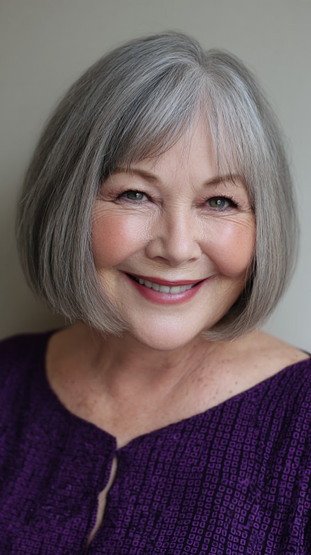 Chic Silver Blunt Bob with Soft Face-Framing Layers