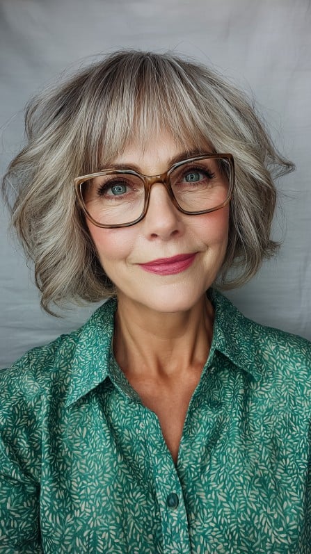 Chic Textured Curly Bob with Soft Bangs