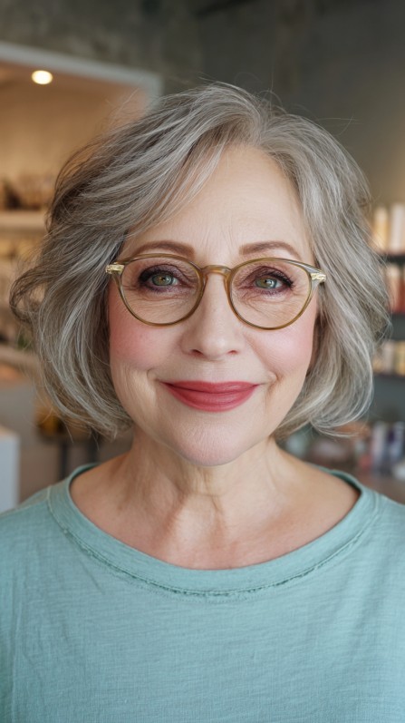 Chic Textured Gray Bob with Soft Volume