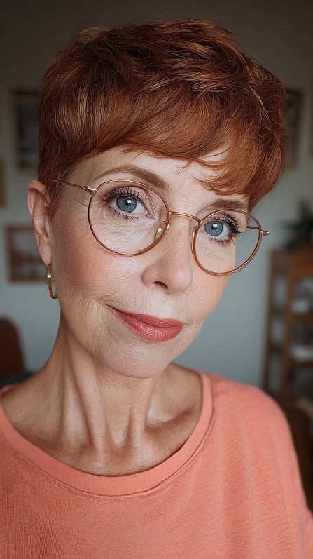 Chic Textured Pixie Cut with Soft Copper Highlights