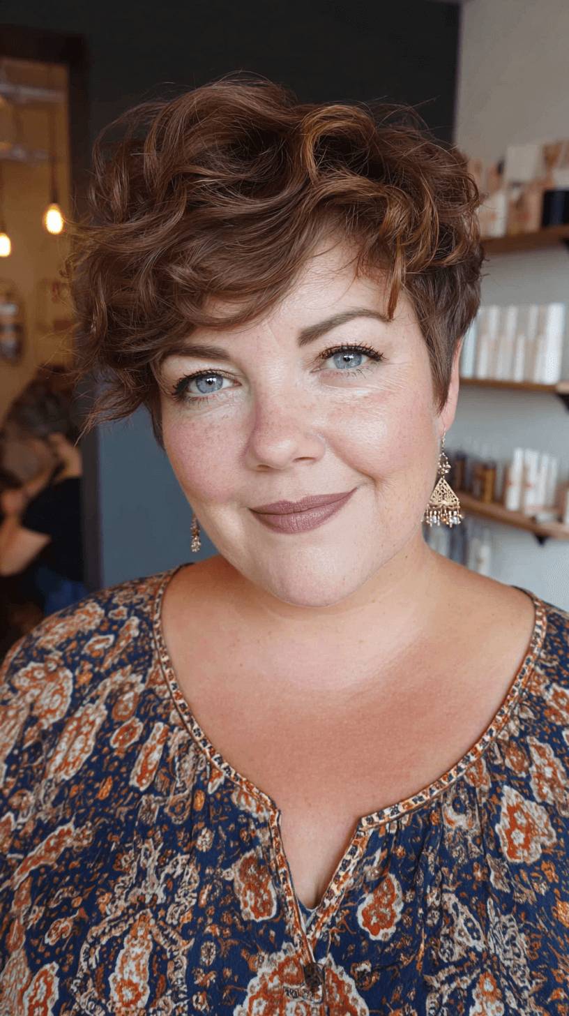 Curly Textured Pixie Cut with Warm Highlights