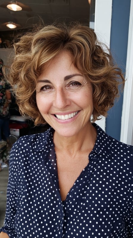 Elegant Curly Bob with Layered Volume