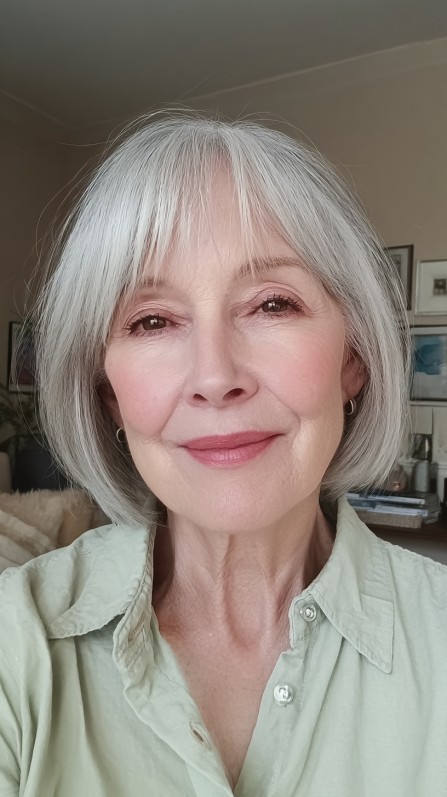 Elegant Silver Bob with Soft Fringe