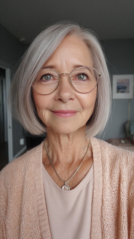 Elegant Silver Bob with Soft Textured Ends