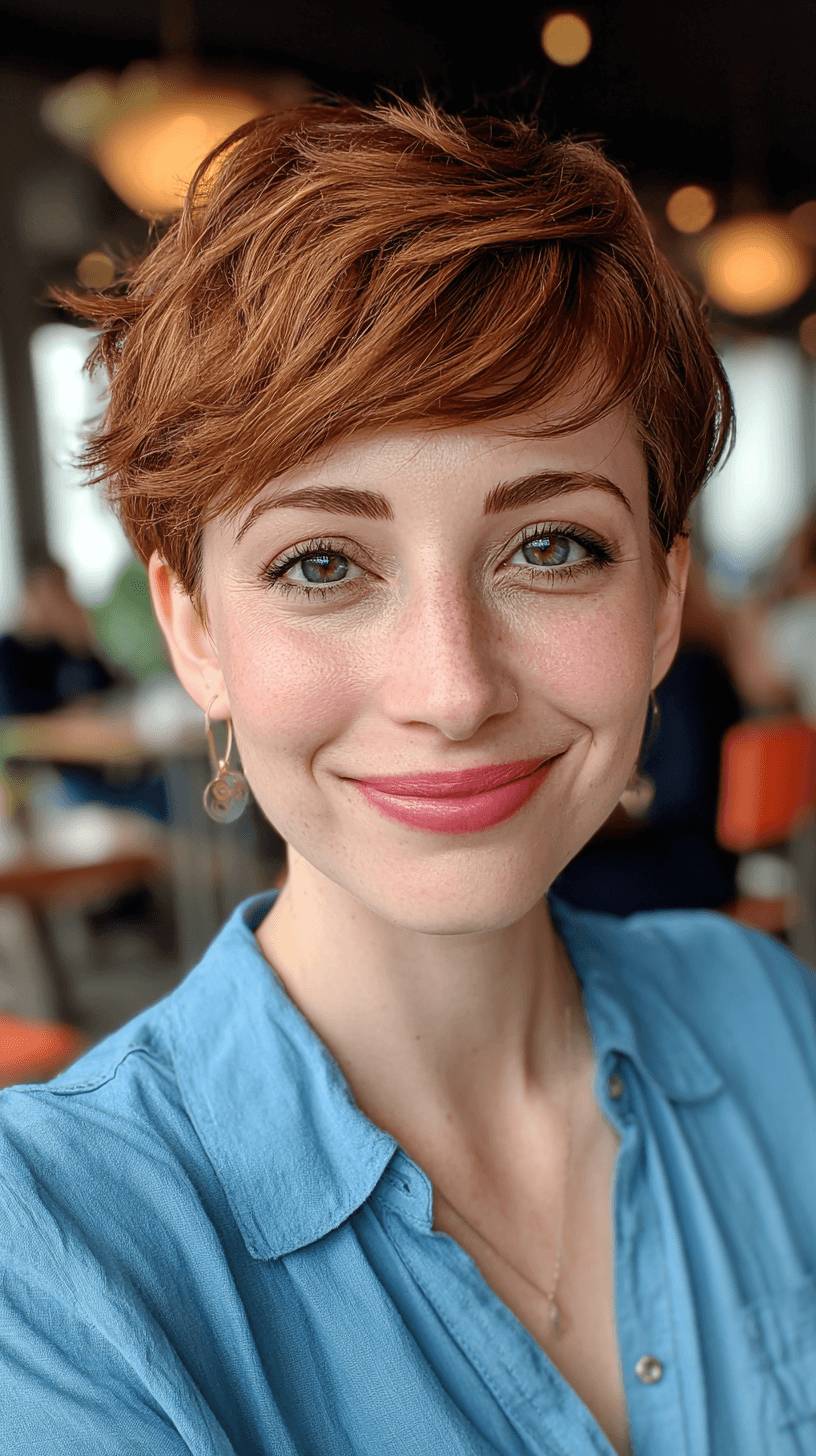 Playful Textured Pixie Cut with Soft Copper Highlights
